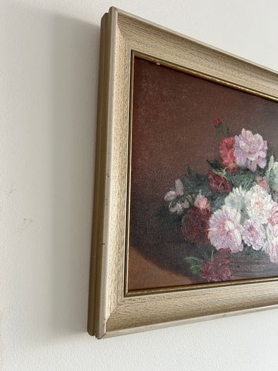 Floral still life oil painting in wooden frame