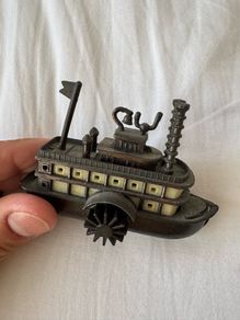 Vintage Metal Die Cast Miniature Steamboat Pencil Sharpener