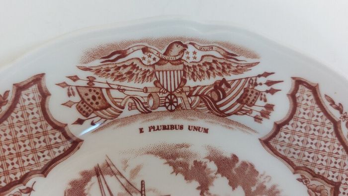 Fabulous Vintage 35 Piece Brown and White Fair Winds, Historical Scenes of Chinese Export to America Dinner Service by Alfred Meakin, Staffordshire