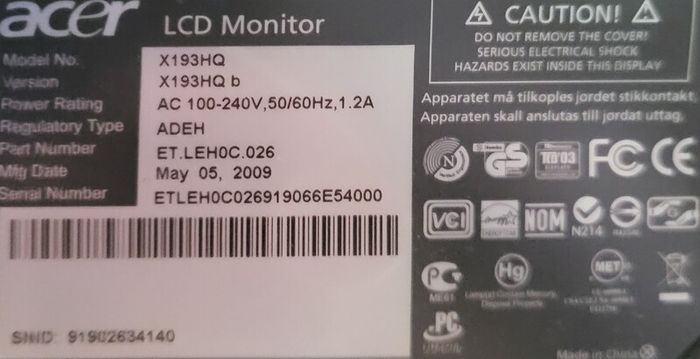 acer monitor x193hq