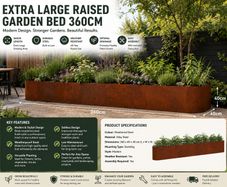 360cm Weathering Steel Raised Garden Bed Large Garden Planter