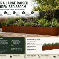 360cm Weathering Steel Raised Garden Bed Large Garden Planter