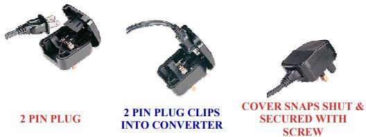 2 Pin USA to UK Converter Plug, 10A, Black