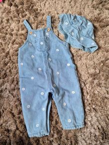 Flower Denim Dungarees & Sun Hat