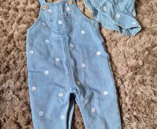 Flower Denim Dungarees & Sun Hat