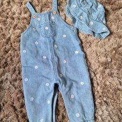 Flower Denim Dungarees & Sun Hat
