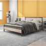 King Size Bed Frame with Wood Headboard,Heavy Duty Metal Platform Image 6