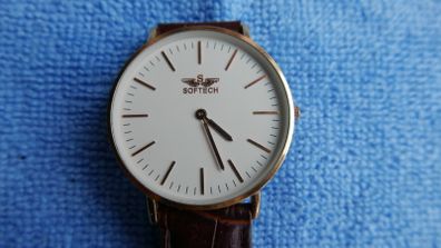Softech Ladies Rose Gold Slim Face Leather Strap Analog Watch Quartz