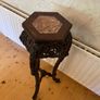 Antique Carved Oriental Plant / Lamp Table with Marble Top Image 2