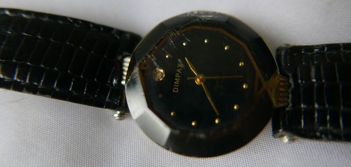 18k Gold Plated Vintage Dimpax Crystal Blue Glass Ladies Quartz Wrist Watch (some Scratches On The Crystal)