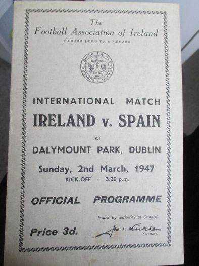 Ireland V Spain 1947 Programme