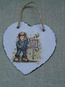 Home decor, Slate picture, Decoupage,Handmade art, Heart picture
