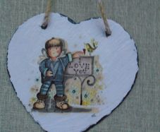 Home decor, Slate picture, Decoupage,Handmade art, Heart picture