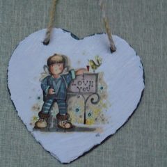 Home decor, Slate picture, Decoupage,Handmade art, Heart picture