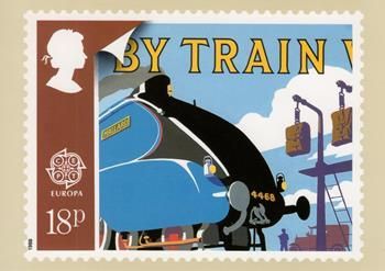 1988 England Europa (Transport) PHQ Postcards. Card show enlargement of stamps of Train, Boat, Planet & Train.