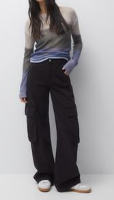 Fab Pull & Bear (Zara Group) Black High Waist Wide Leg Cargo Jeans  Size 42 UK 14