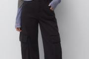 Fab Pull &amp; Bear (Zara Group) Black High Waist Wide Leg Cargo Jeans  Size 42 UK 14