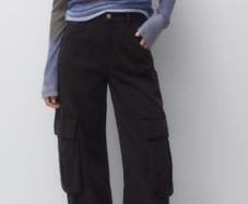 Fab Pull & Bear (Zara Group) Black High Waist Wide Leg Cargo Jeans  Size 42 UK 14