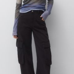 Fab Pull & Bear (Zara Group) Black High Waist Wide Leg Cargo Jeans  Size 42 UK 14