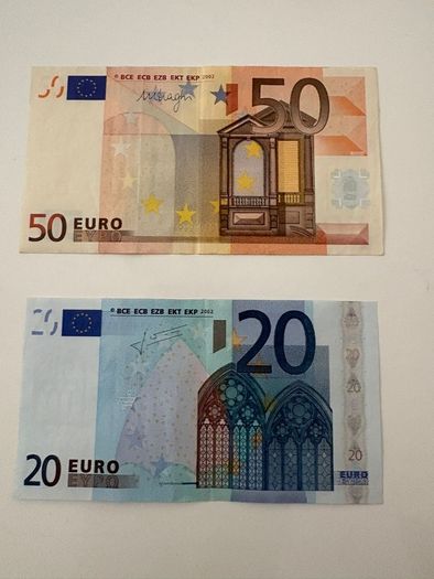 2 x euro notes 20 and 50 eur 2002 circulated