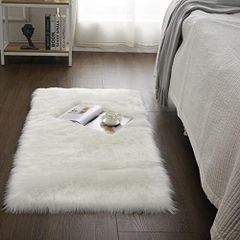 Super Soft Fluffy Faux Sheepskin Rug, Shaggy Silky Plush Carpet For Bedrooms Rugs Living Room Kids Rooms Decor Bedside Rugs (27.5 x 53.1 inch, White)