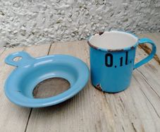 Vintage Danish blue enamel Strainer & measure