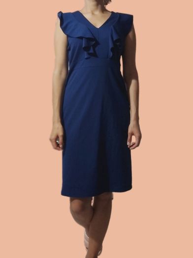 Gerard V-Neck Ruffle Cap Sleeve Sheath Midi Dress