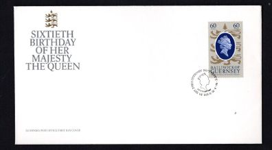 1986 Guernsey 60th Birthday of Queen Elizabeth II Commemorative Stamp Official First Day Cover (FDC)