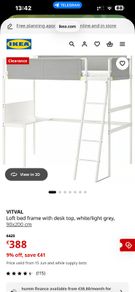 IKEA VITVAL Loft Bed with Desk & Mattress