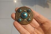 Antique arts and crafts copper brooch, Ruskin style ,foiled glass cabochons.c.1900 _1920