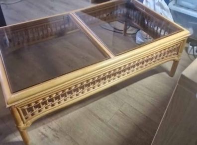 Rattan coffee table with glass top