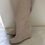Cream Leather 'NINE WEST'Designer Boots, Wedge Heel Image 2