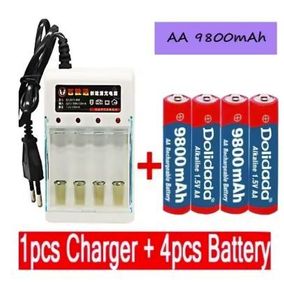 1pcs Charger and 4-cell Rechargeable battery AA 1.5 V, 9800 MAH, new.