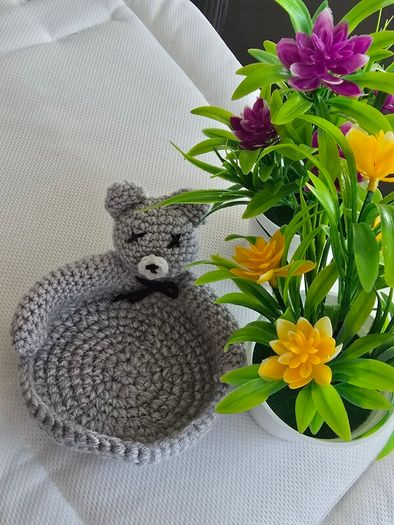 Handmade Crochet Teddy Tea Coaster / Trinket Holder