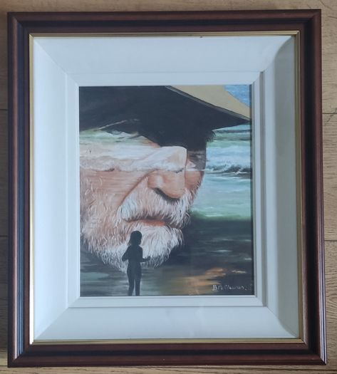 Original Framed Oil Painting - Old Man and the Sea/Renaissance