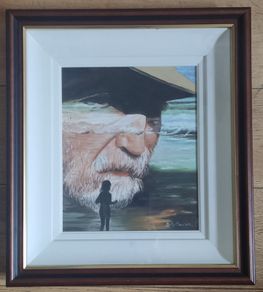 Original Framed Oil Painting - Old Man and the Sea/Renaissance
