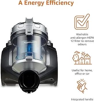 Cylinder Bagless Vacuum Cleaner with HEPA filter for Hardfloor, Carpet & Car, Compact & Lightweight, 700W, 1.5L, Black