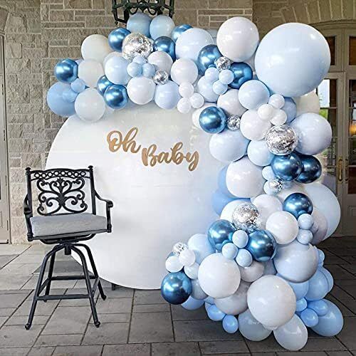Blue Balloons Garland Arch Kit - 104Pcs Blue White Silver Balloon Arch Kit with Confetti Balloons for Boys Birthday Party, Baby Shower, Wedding, Christening, Graduation, Communion Decorations For Boys