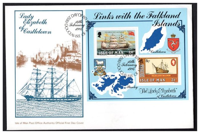 1984 Isle of Man Links with the Falkland Island Stamp Miniature Sheet on First Day Cover (FDC)