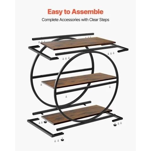 End Table, 3-Tier Narrow Side Table with Open Storage Shelves, Modern Nightstand Bedside Desk with Round Metal Frame, Wood Sofa Coffee Desk for Living Room, Bedroom, Office, Rustic Brown