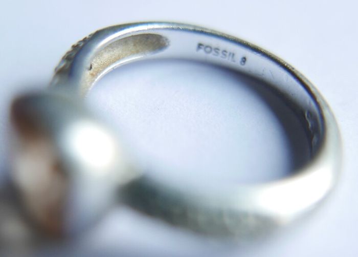 Vintage Genuine Fossil Sterling Silver 925 hallmarked  Yellow Stone Ring size P - 5,2g