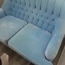 Blue velvet Dutch buttoned sofa immaculate condition Image 2