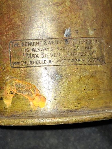 Authentic 1900s Antique Max Sievert Liquid Fuel Blowtorch manufactured in Stockholm, Sweden, Postage available or Collection