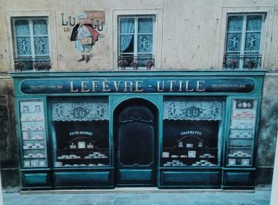 Framed Picture - "Lefevre Utile" With Deep Blue Colour &  Wide Wood Surround
