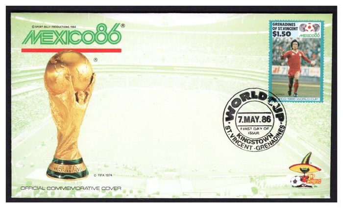 1986 St Vincent First Day Cover for Mexico Football (FIFA) World Cup 86 Featuring South Korea Player First Day Cover (FDC). Cover Code 01-0294