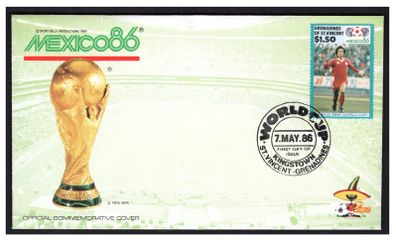 1986 St Vincent First Day Cover for Mexico Football (FIFA) World Cup 86 Featuring South Korea Player First Day Cover (FDC). Cover Code 01-0294