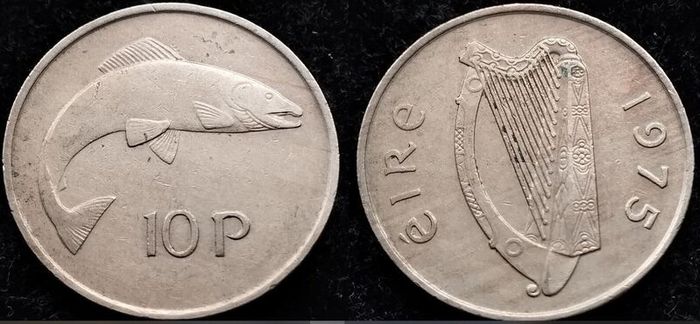 [#1042] - Ireland 1975 | 10 Pence | Irish 10p | Salmon | KM.23