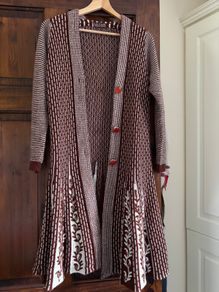 Dark Red & White Woolen Cardigan Lee-Carlo