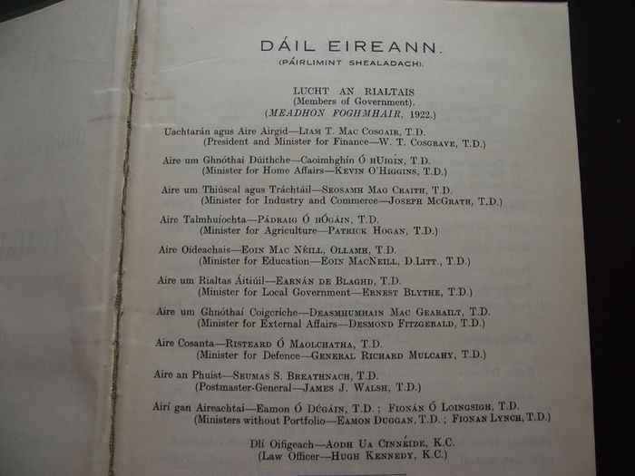 1922 Dail Eireann Parliamentary Debates. Official Report. Volume 1