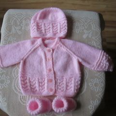 Hand knitted Baby Cardigans hats & booties.
